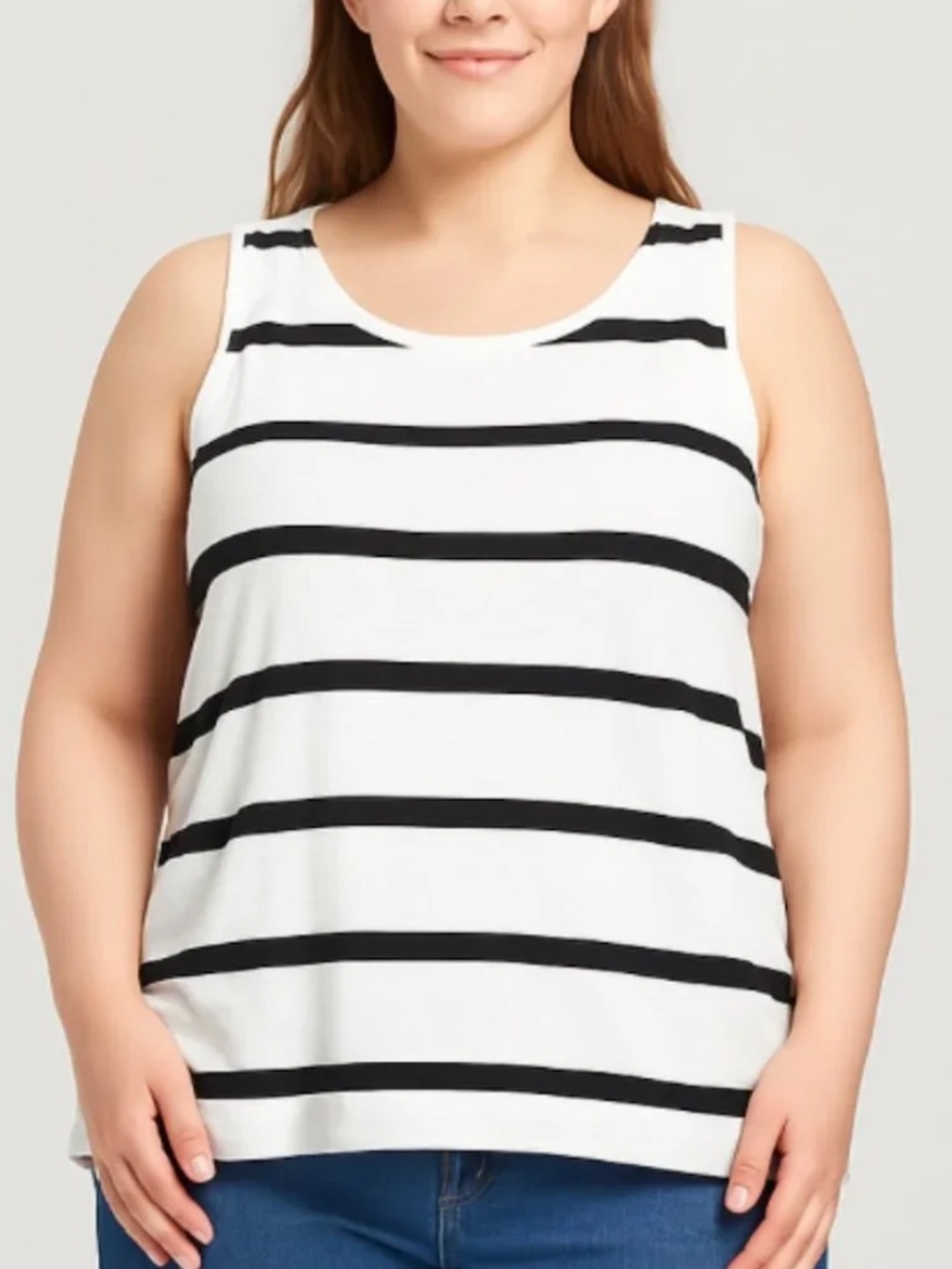 NWT Halogen Black/White Striped Sleeveless Tank Top w/ Keyhole detail, size XL